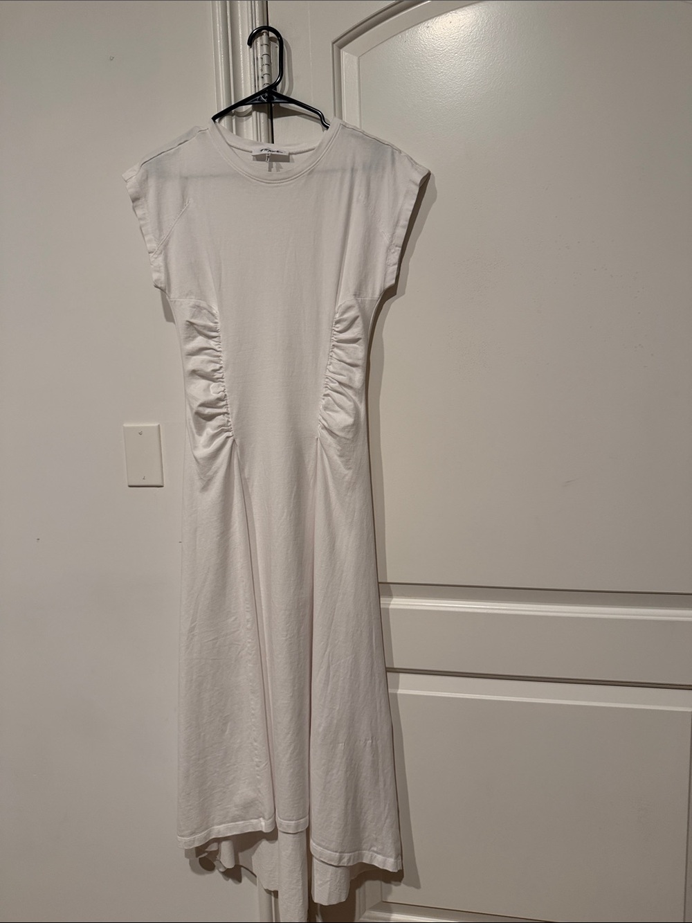 Frame Denim White Cap-Sleeve Ruched Midi Dress